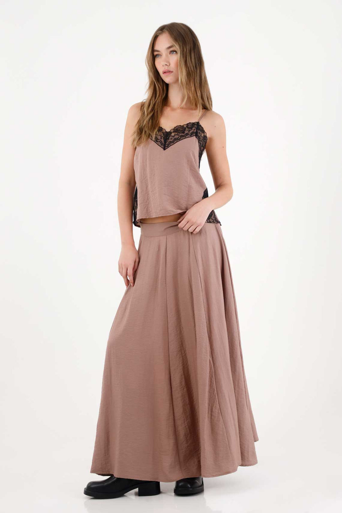 Long Satin Skirt in Brown for Women