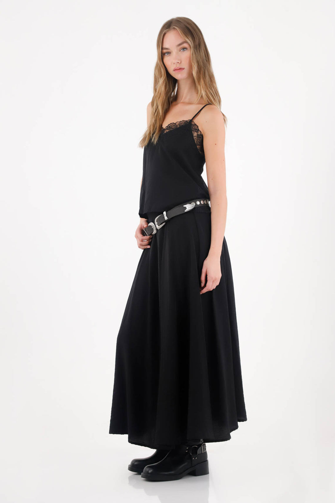 Black Satin Maxi Skirt for Women