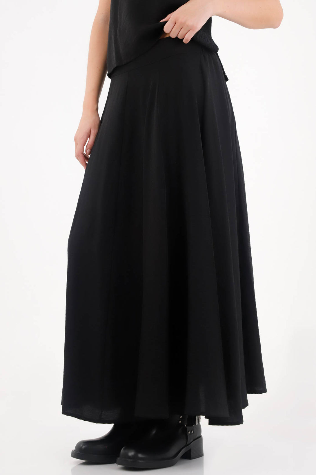 Black Satin Maxi Skirt for Women