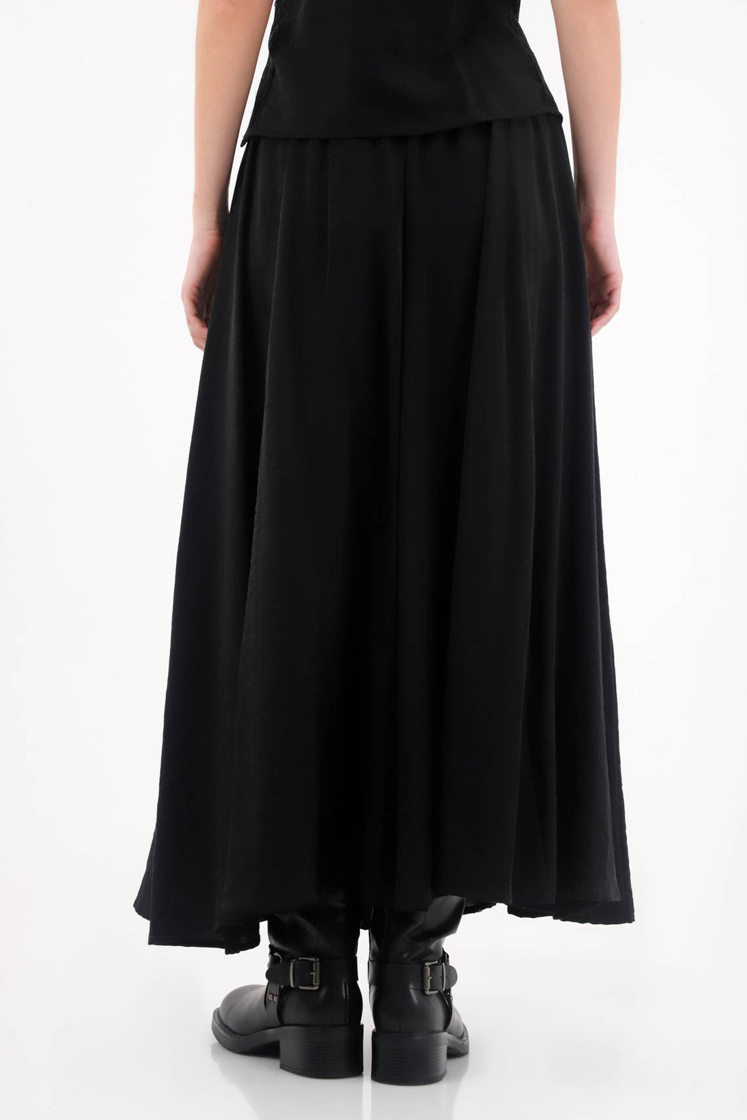 Black Satin Maxi Skirt for Women