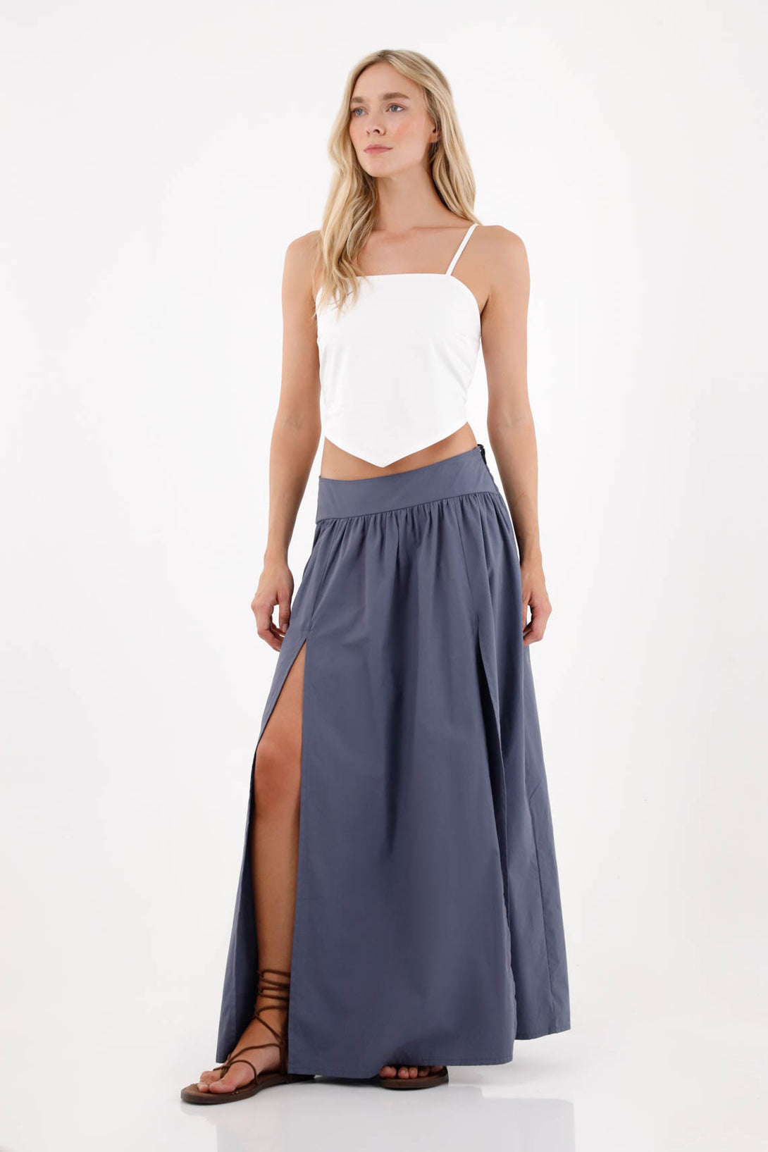 Long Skirt with Front Slits in Gray for Women