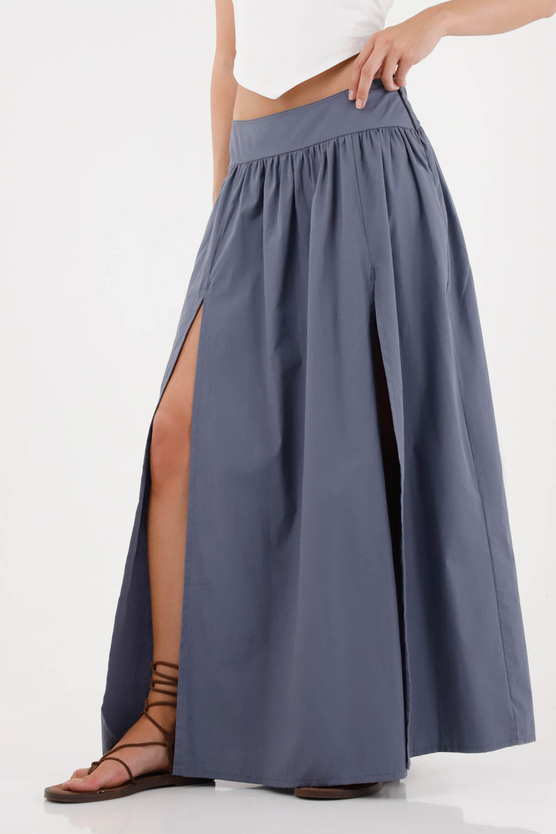 Long Skirt with Front Slits in Gray for Women