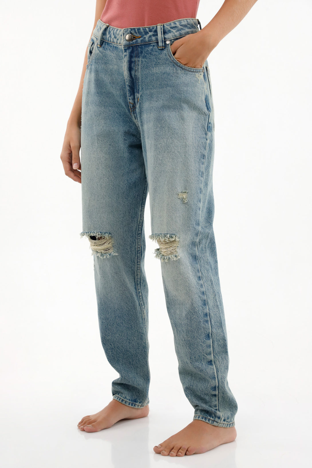 Jean Mom fit con rotos azul para mujer