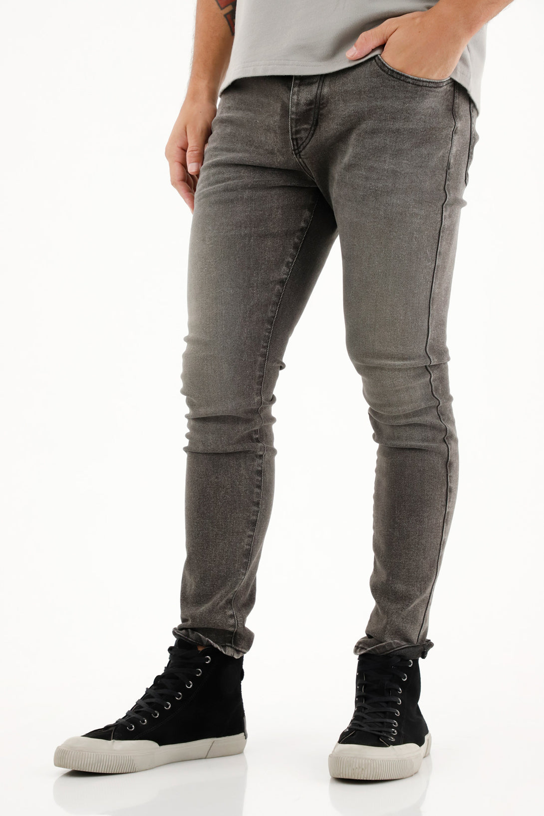 Men's Grey Mid-Rise Skinny Jeans