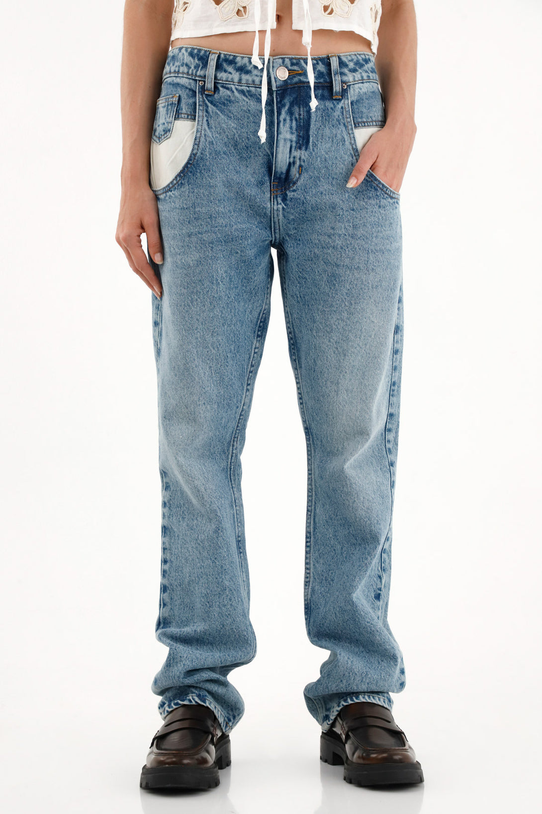 High-Waisted Straight Leg Jeans for Women in Blue