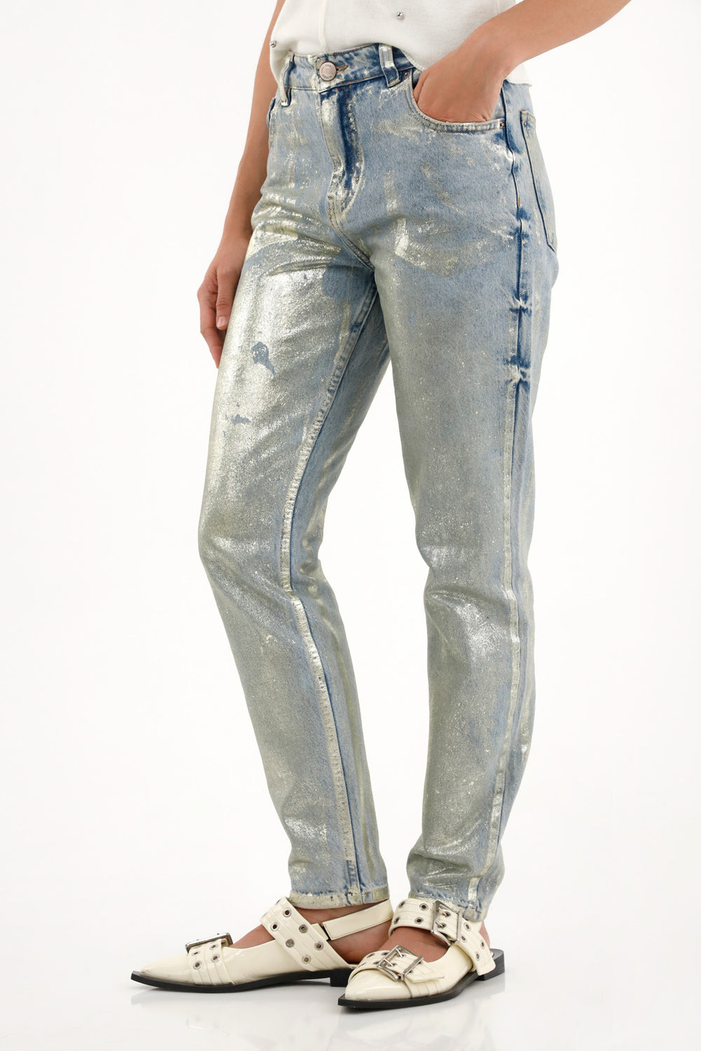 Jean Mom tiro alto tono claro para mujer