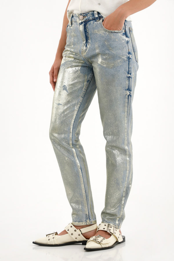 Jean Mom tiro alto tono claro para mujer