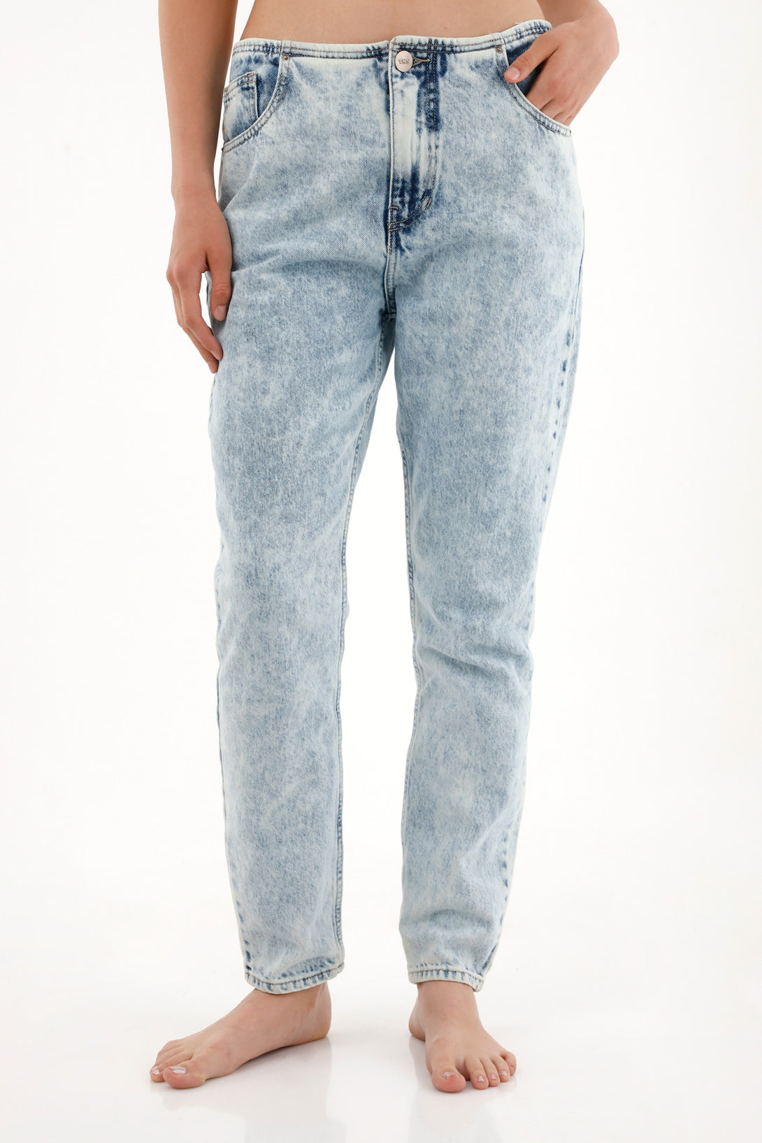 Jean Mom tiro bajo sin pretina para mujer