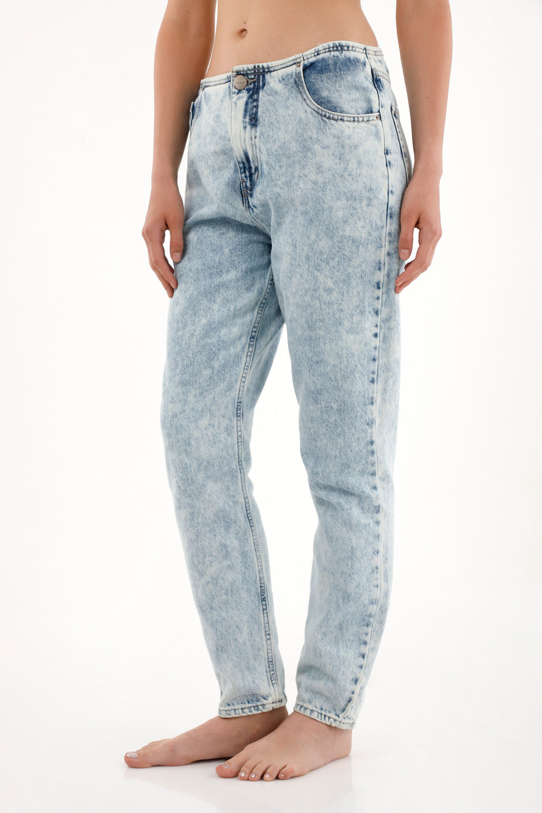 Jean Mom tiro bajo sin pretina para mujer