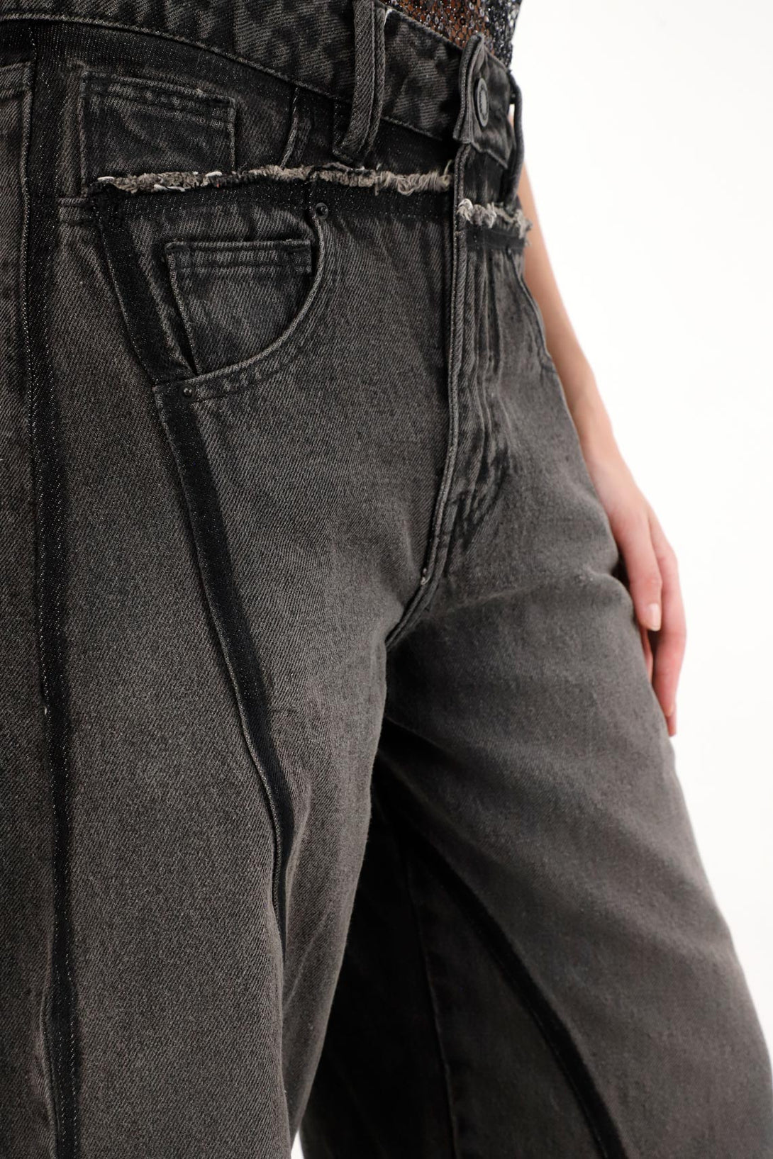 Women's Black Straight-Leg Jeans with Rips