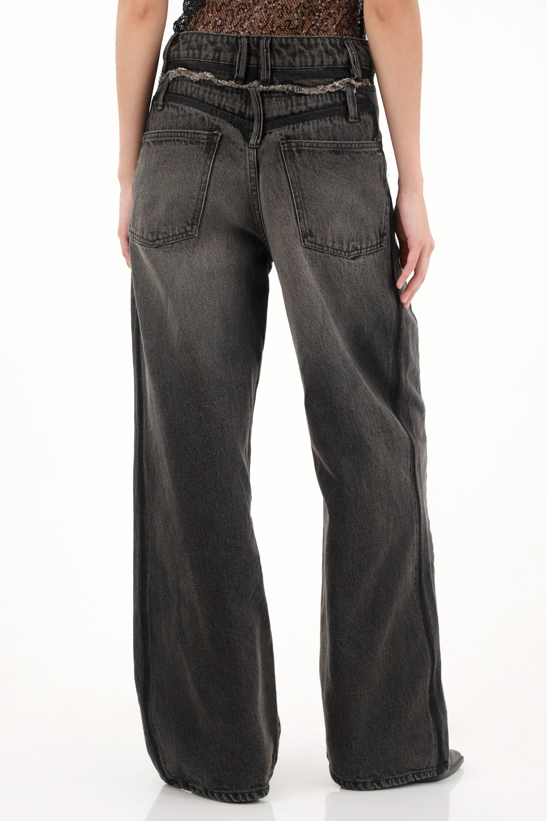 Women's Black Straight-Leg Jeans with Rips