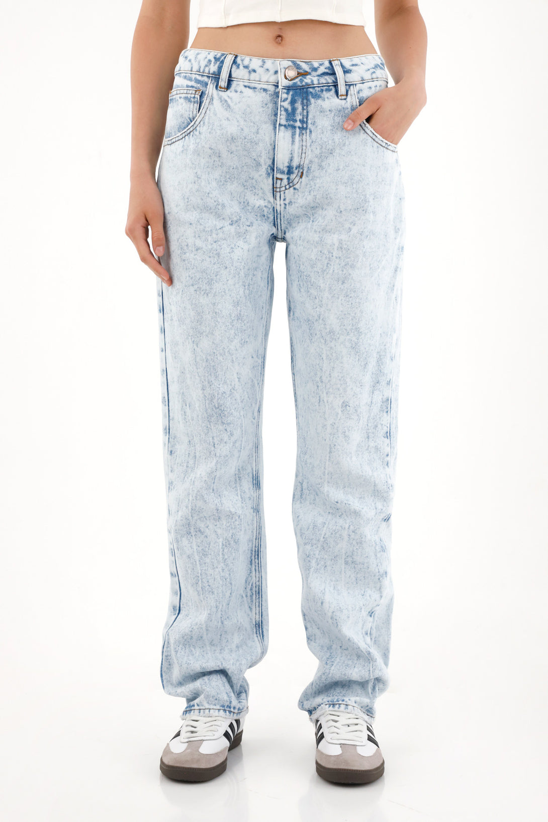 High-Waisted Distressed Straight Jeans for Women