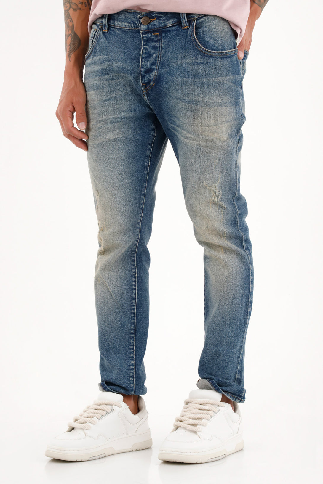 Medium Rise Blue Skinny Jeans for Men