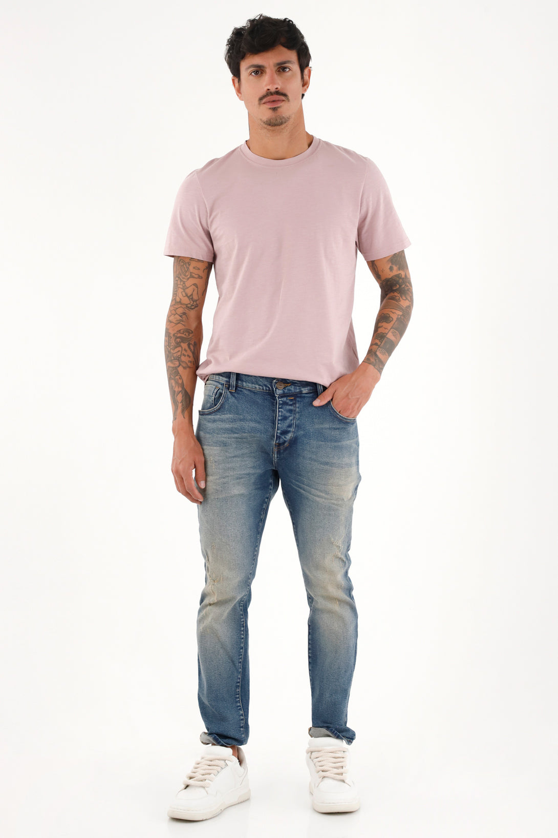 Medium Rise Blue Skinny Jeans for Men