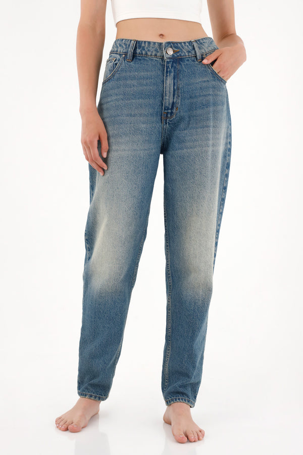 Women's High-Waisted Mom Jeans with Stitch Detail