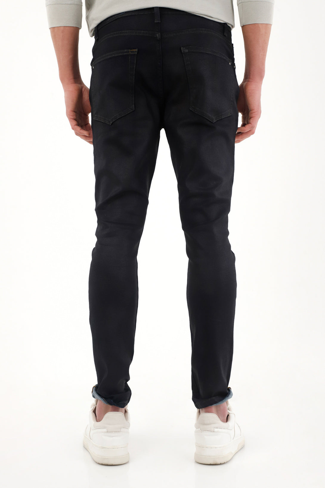 Men's Super Skinny Mid-Rise Jeans with Leather Effect