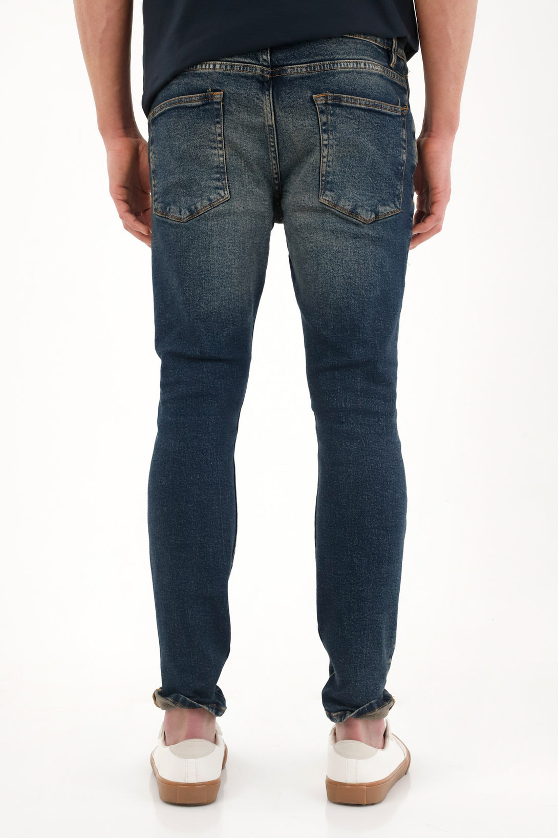 Men's Dark Blue 3D Wrinkle Skinny Jeans