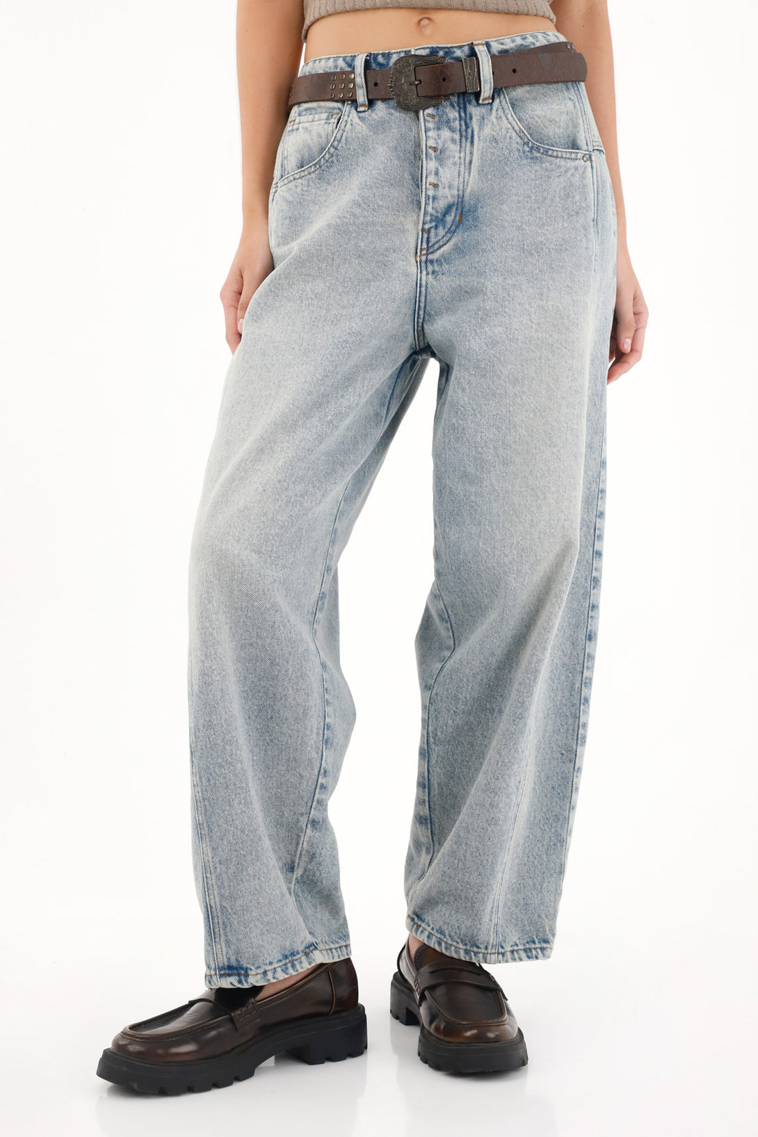 Jean Horseshoe de tiro bajo azul para mujer