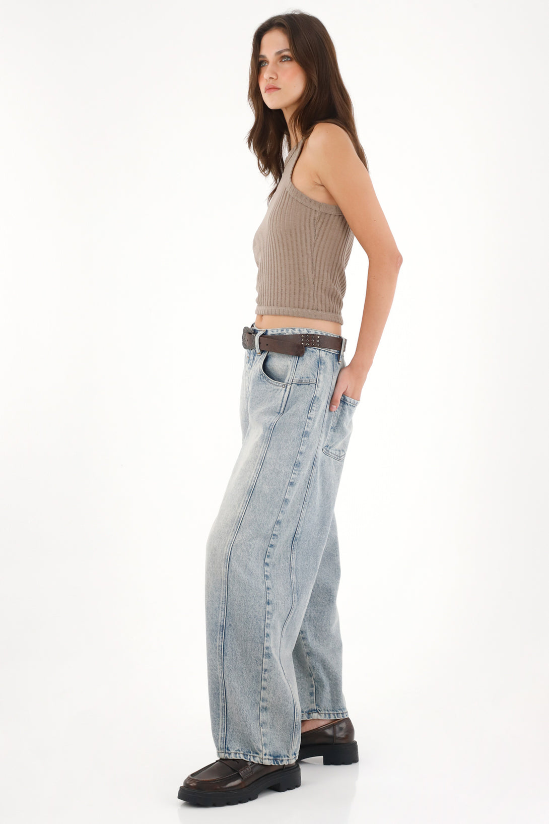 Jean Horseshoe de tiro bajo azul para mujer