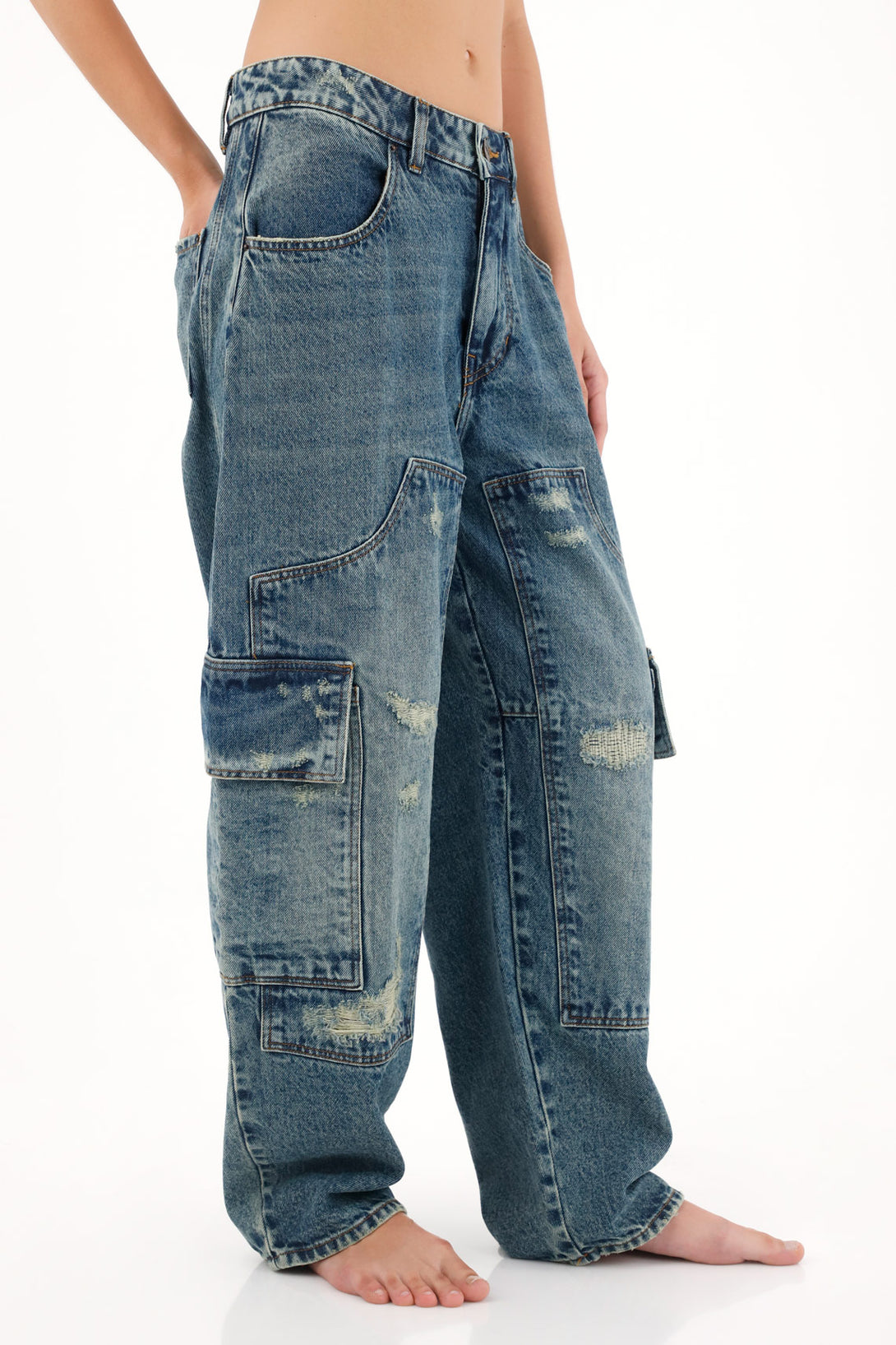 Jean Horseshoe estilo carpenter con rotos para mujer