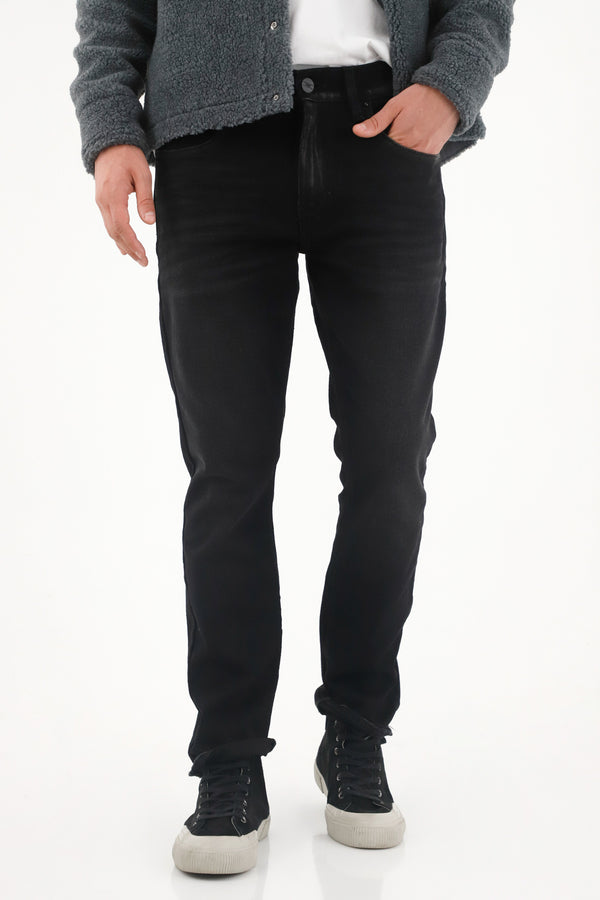Jean Nudy tiro medio en black denim para hombre