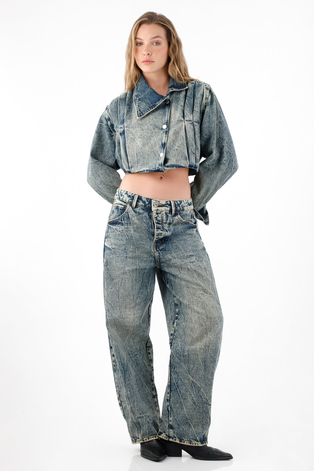 Blue Cracked Effect Horseshoe Jeans for Women