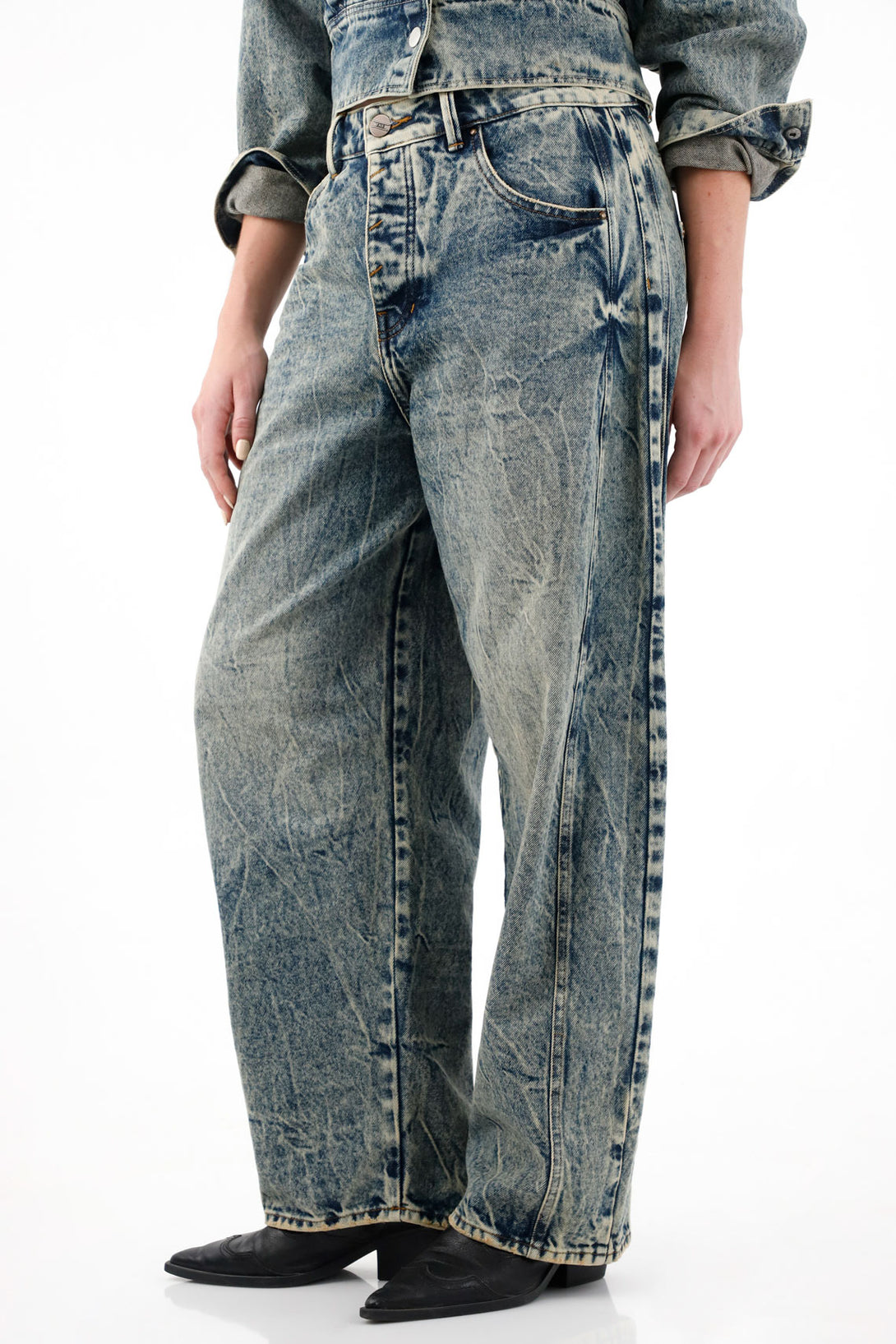 Blue Cracked Effect Horseshoe Jeans for Women
