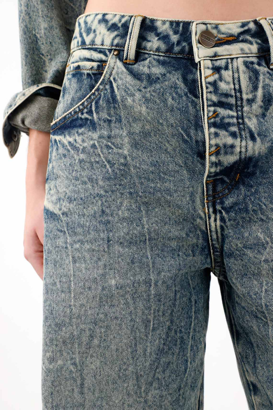 Blue Cracked Effect Horseshoe Jeans for Women