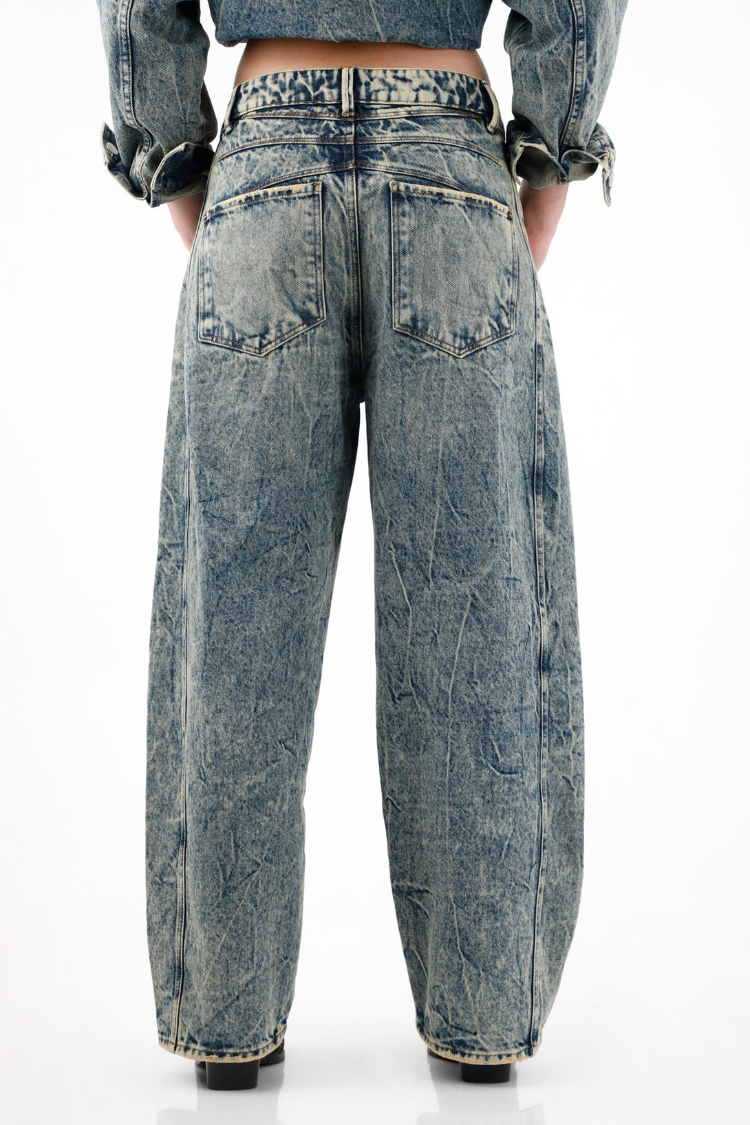 Blue Cracked Effect Horseshoe Jeans for Women