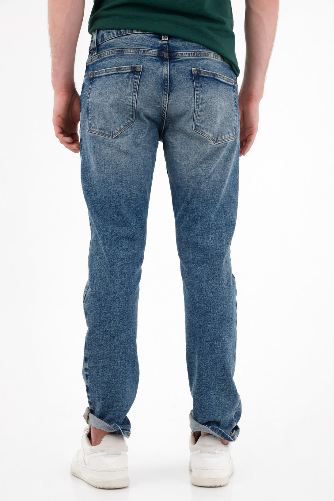 Men's Blue Mid-Rise Straight Jeans with Distressing