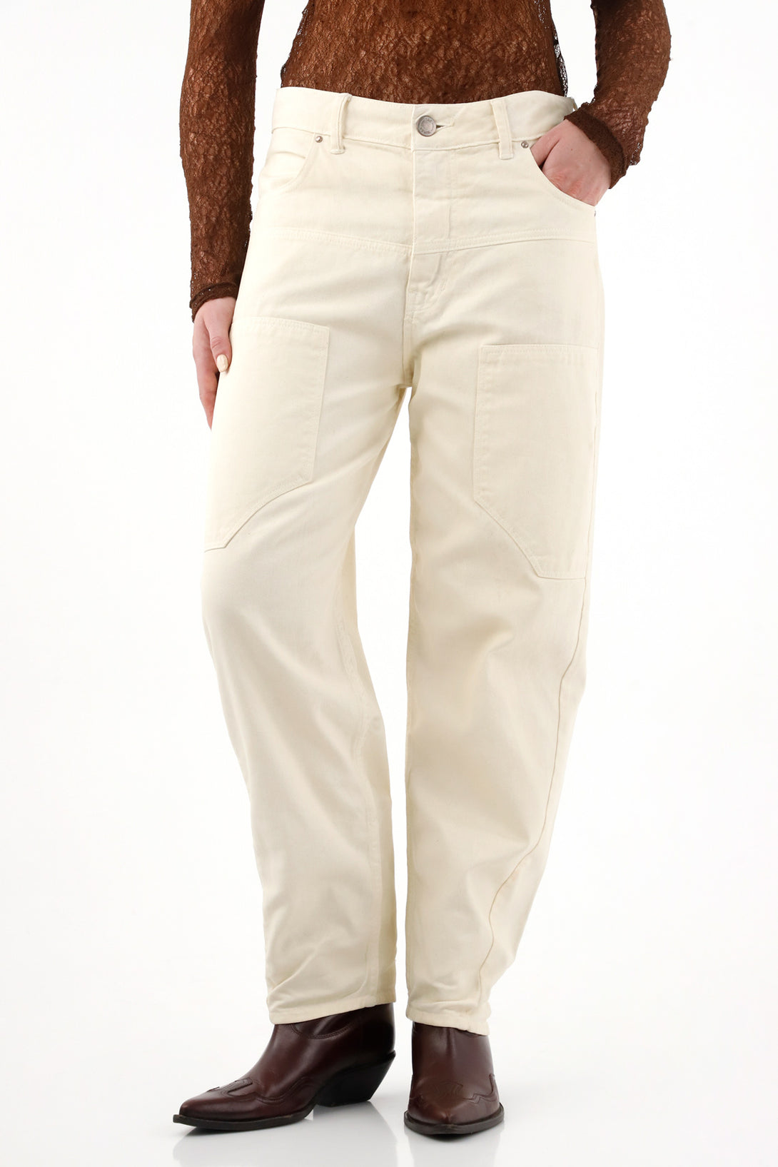 Women’s Leather Effect Balloon Jeans with Patches