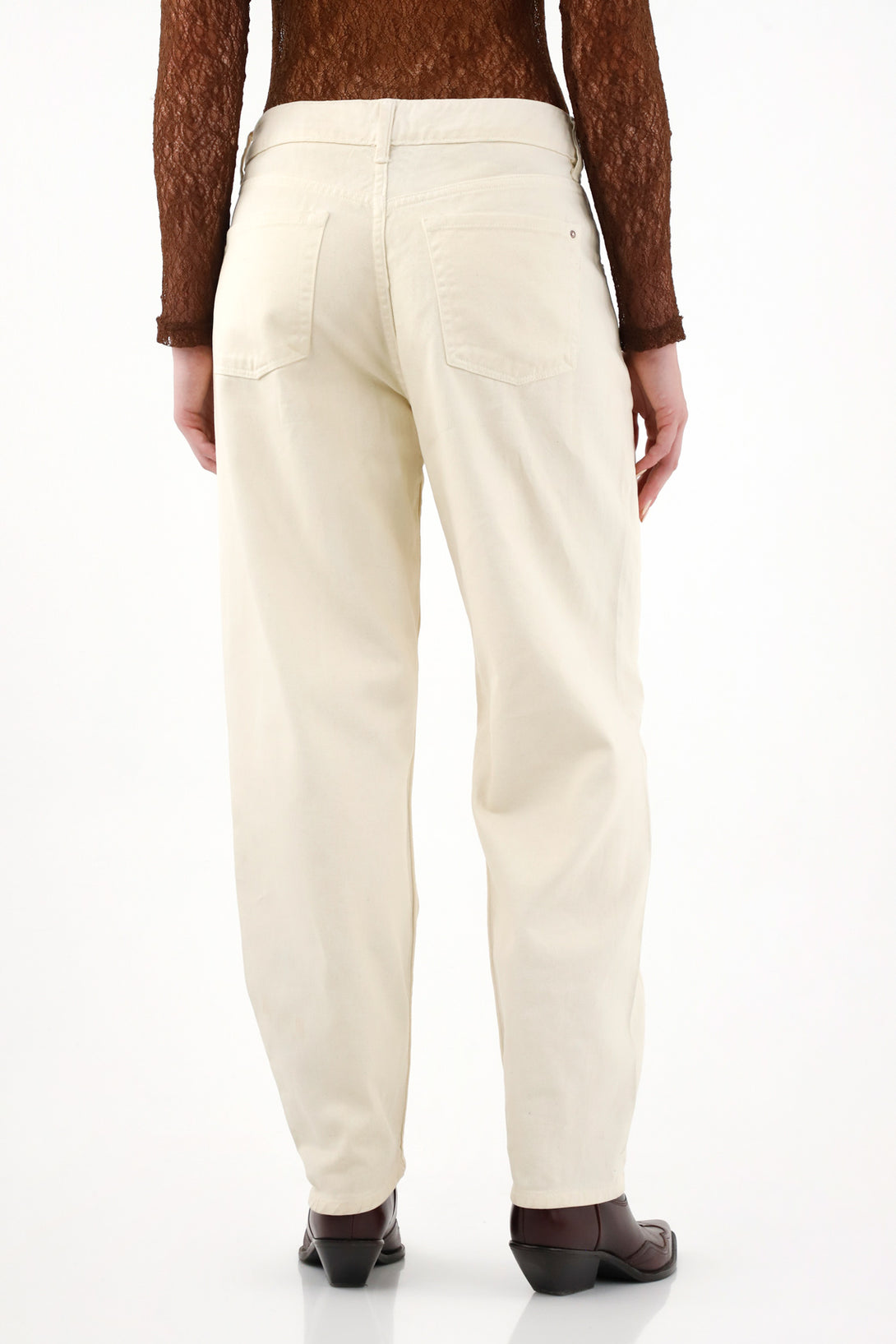 Women’s Leather Effect Balloon Jeans with Patches