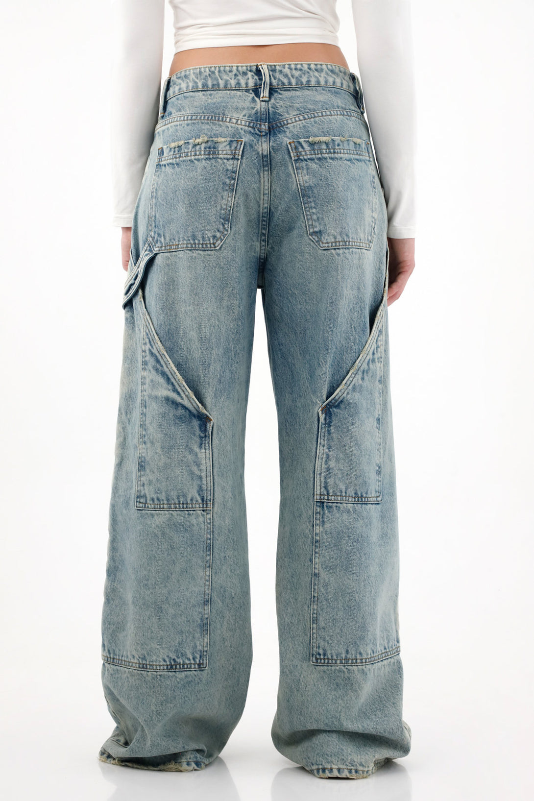Women's Low Rise Wide Leg Jeans with Distressed Detailing