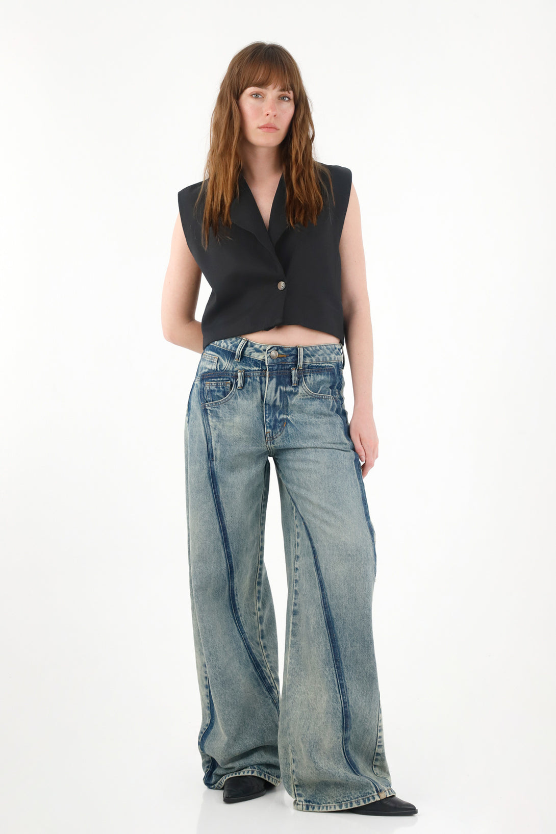 Women's Blue Wide Leg Multi-Pocket Jeans