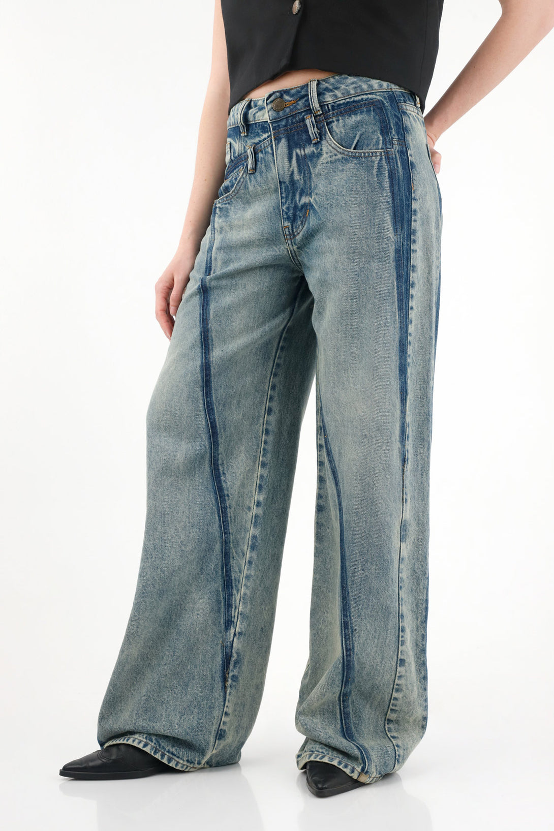 Women's Blue Wide Leg Multi-Pocket Jeans
