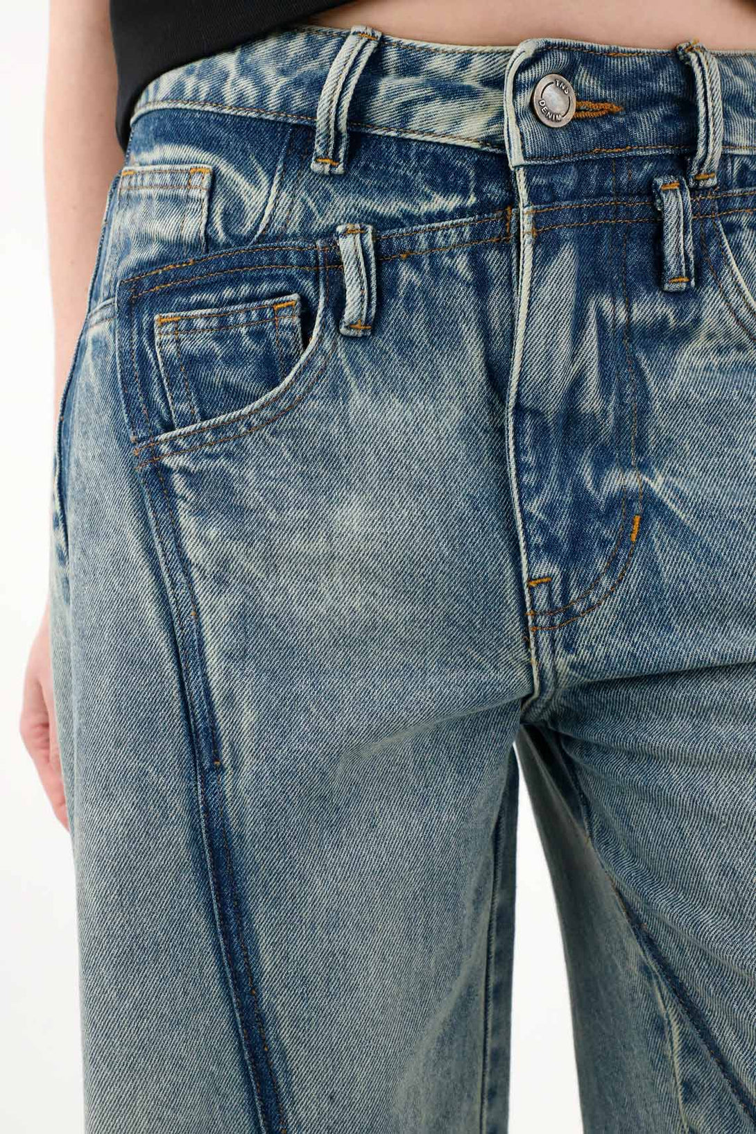 Women's Blue Wide Leg Multi-Pocket Jeans