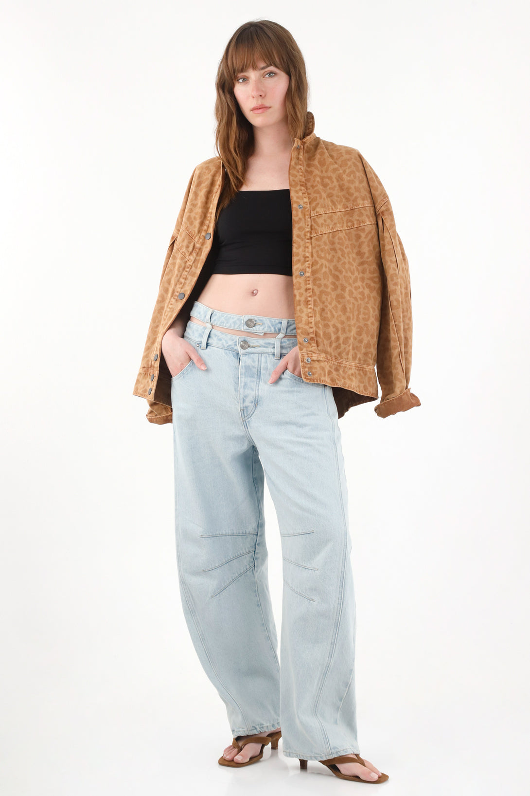 Women's Double Waist Horseshoe Jeans with Cut-Out