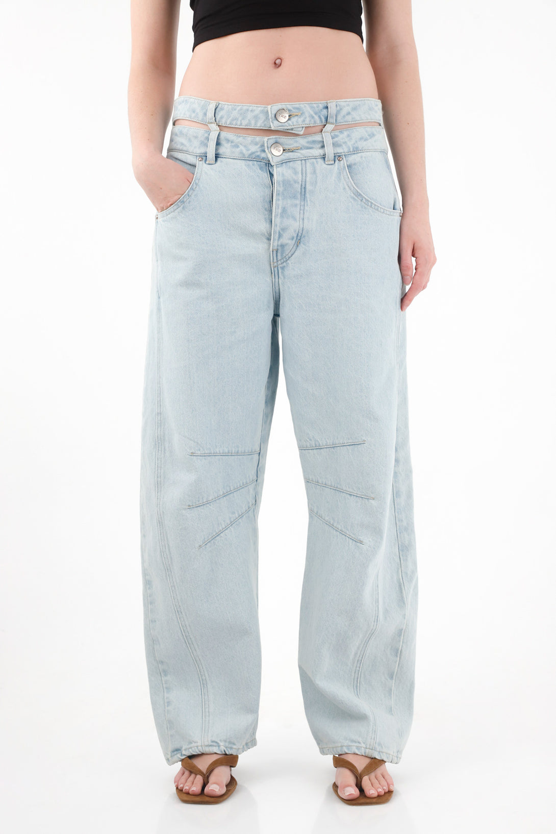 Women's Double Waist Horseshoe Jeans with Cut-Out