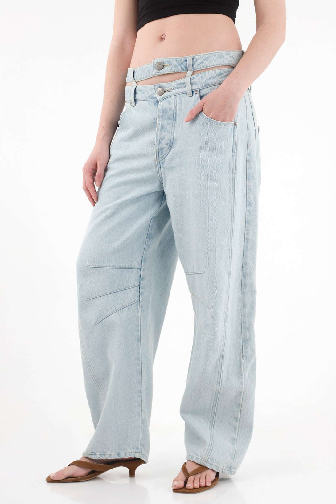 Women's Double Waist Horseshoe Jeans with Cut-Out