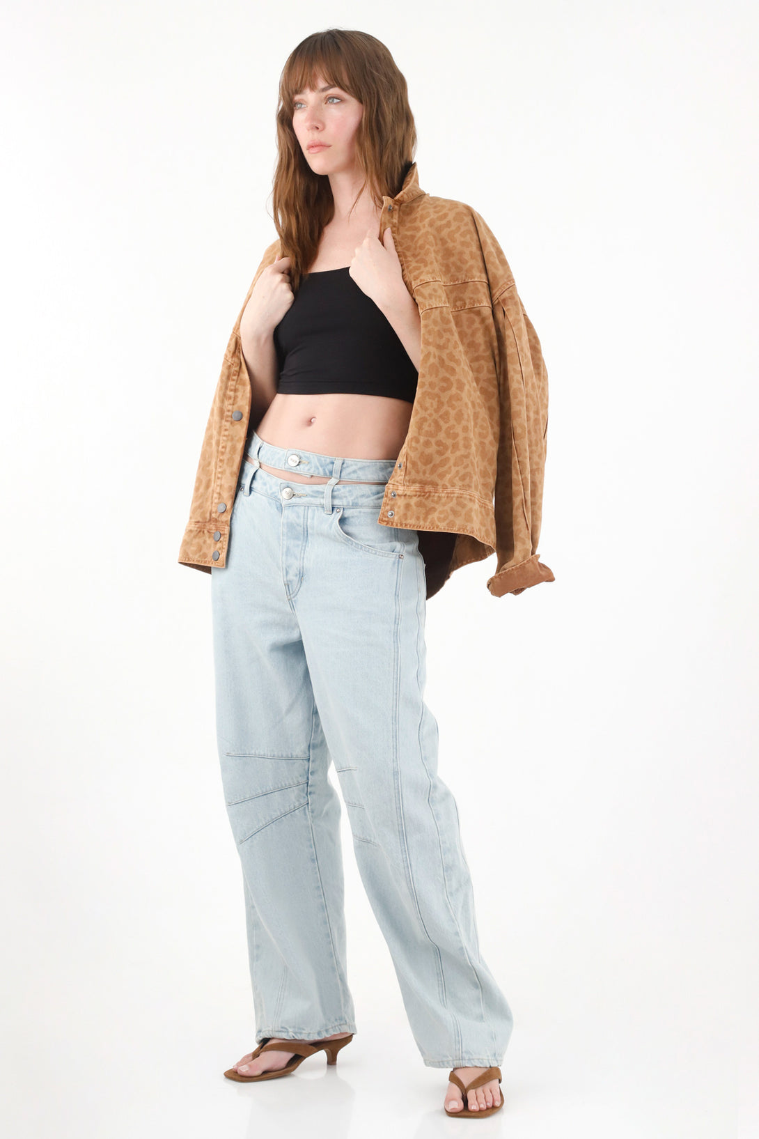 Women's Double Waist Horseshoe Jeans with Cut-Out