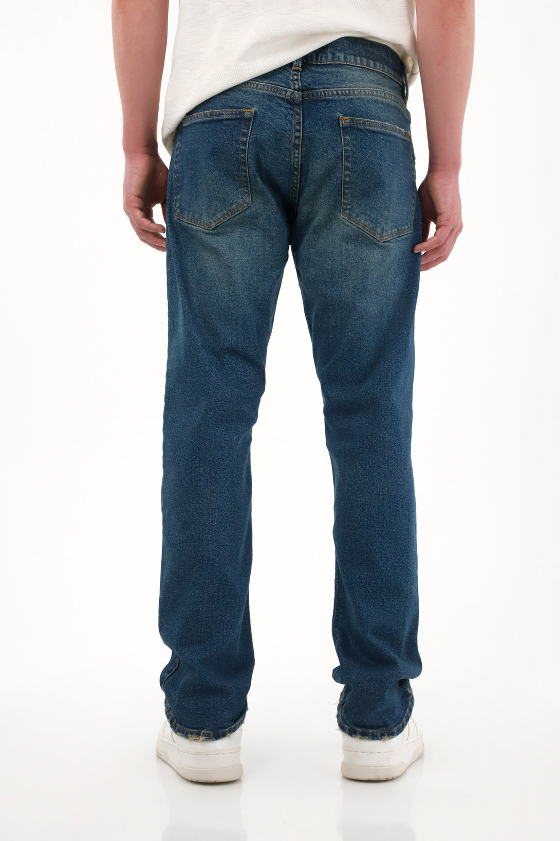 Men's Mid-Rise Straight Jeans with 3D Wrinkles