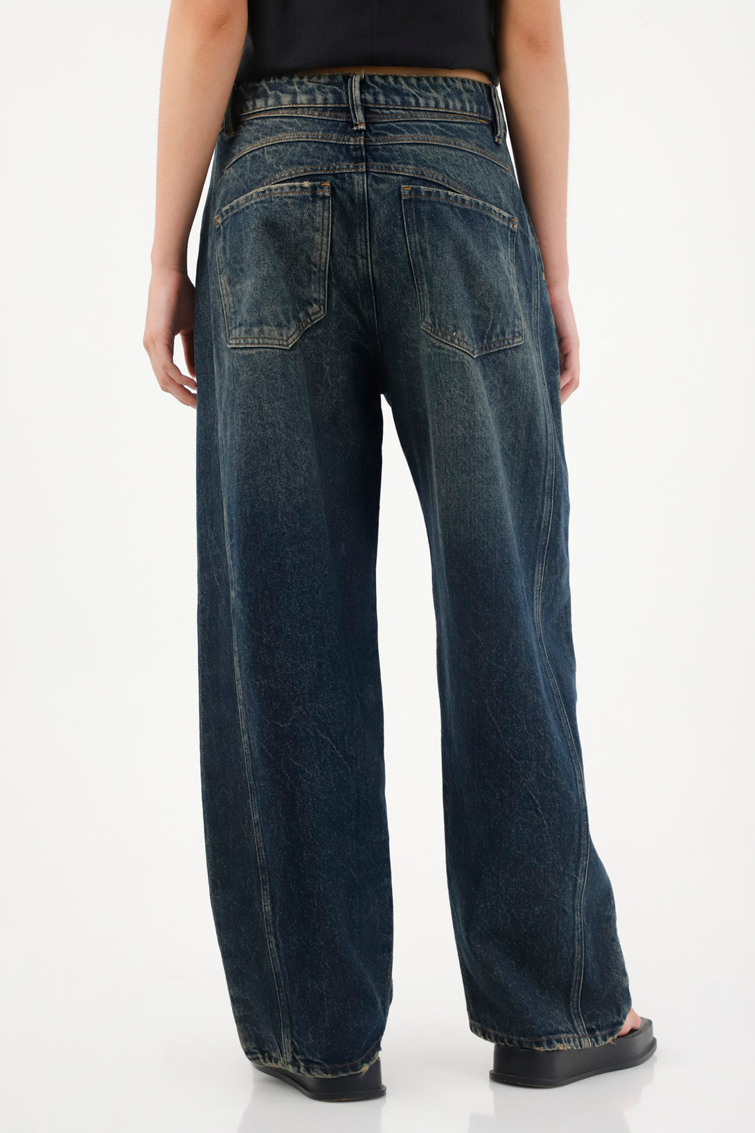 Jean Horseshoe de tiro bajo azul oscuro para mujer