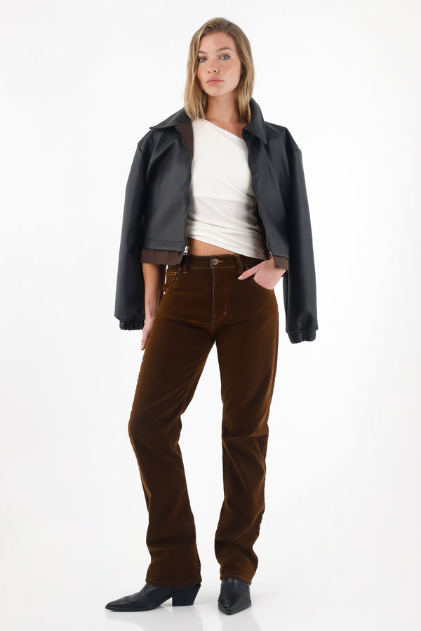 Women's Mid-Rise Straight Jeans in Coffee Velvet