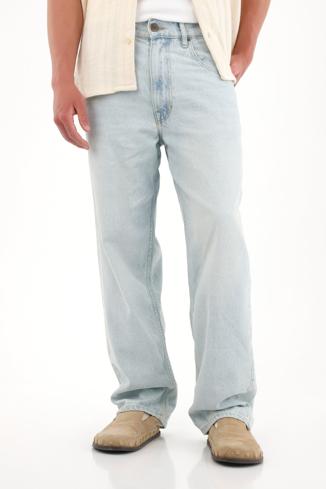 Men's Light Blue Mid-Rise Loose Fit Jeans