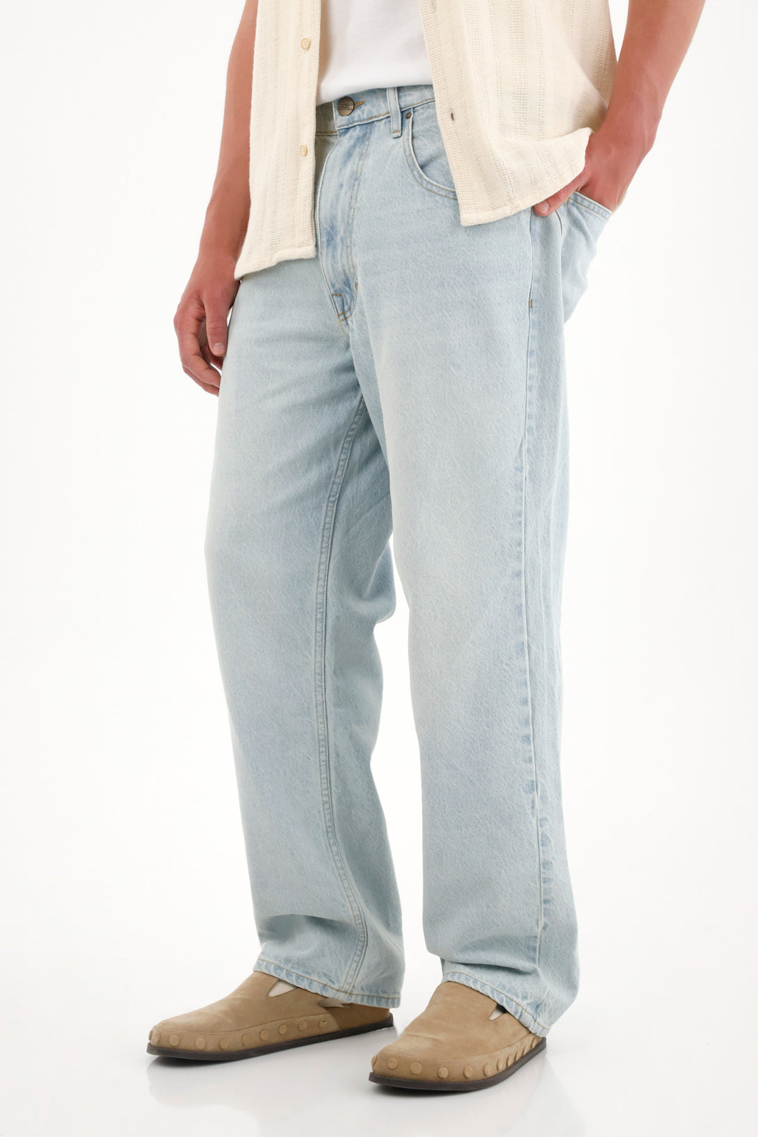 Men's Light Blue Mid-Rise Loose Fit Jeans