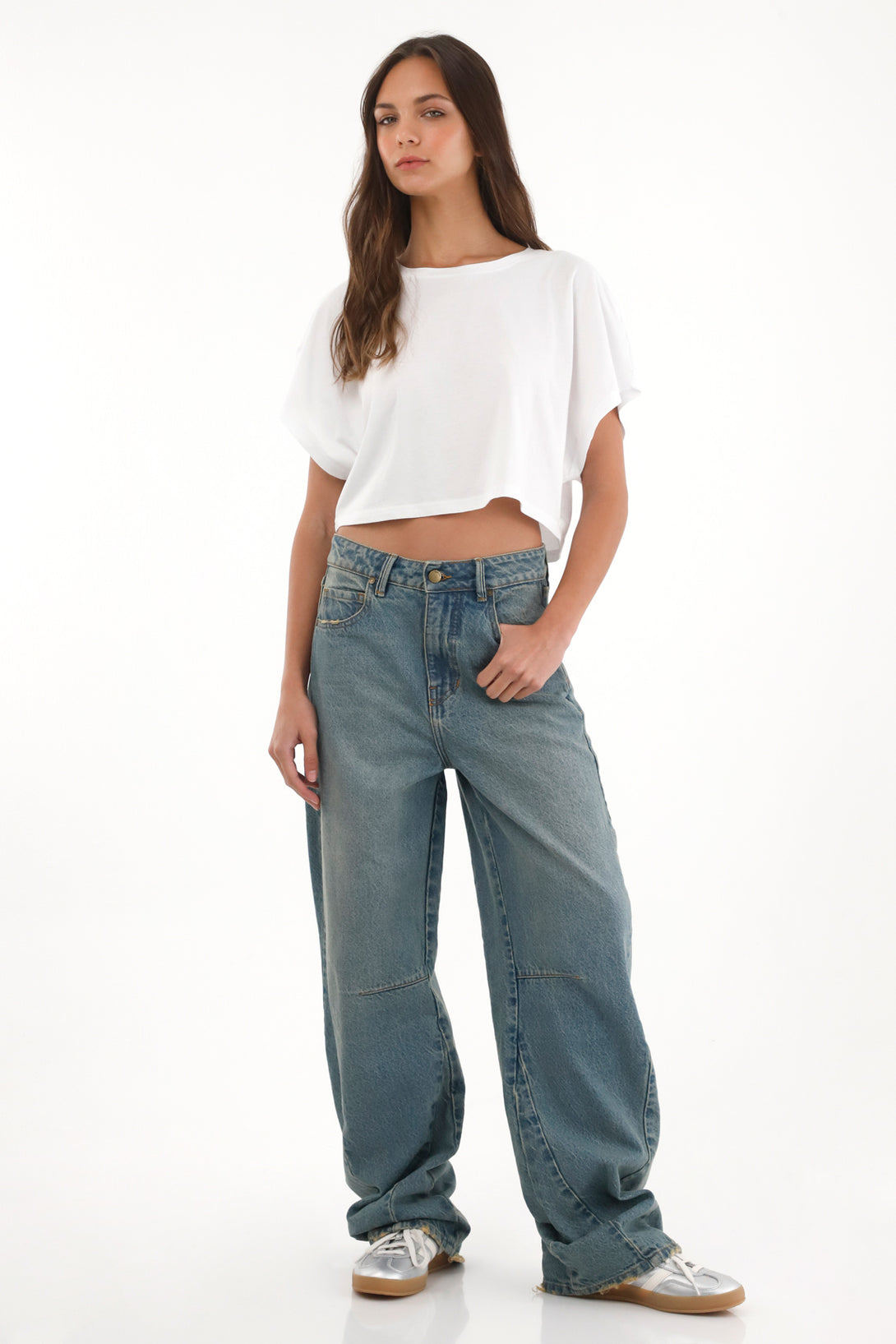 Jean Wide Leg tono medio para mujer