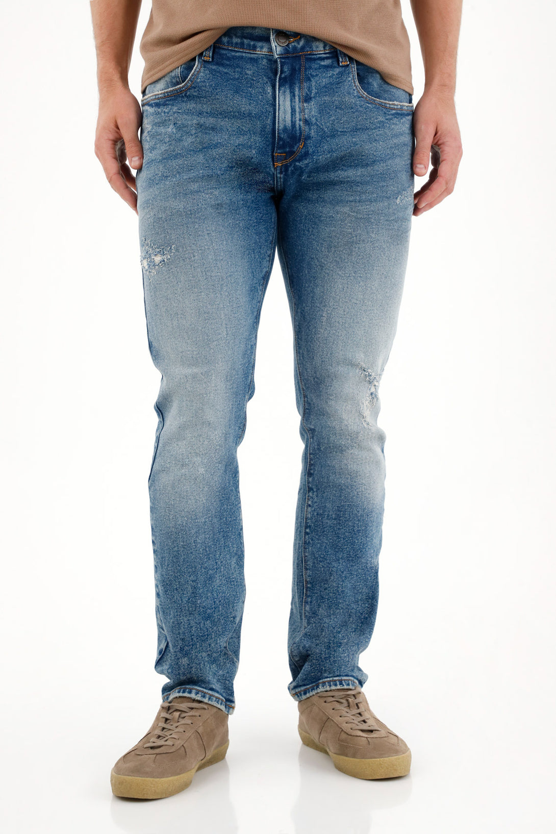 Men's Blue Nudy Jeans with Distressed Details