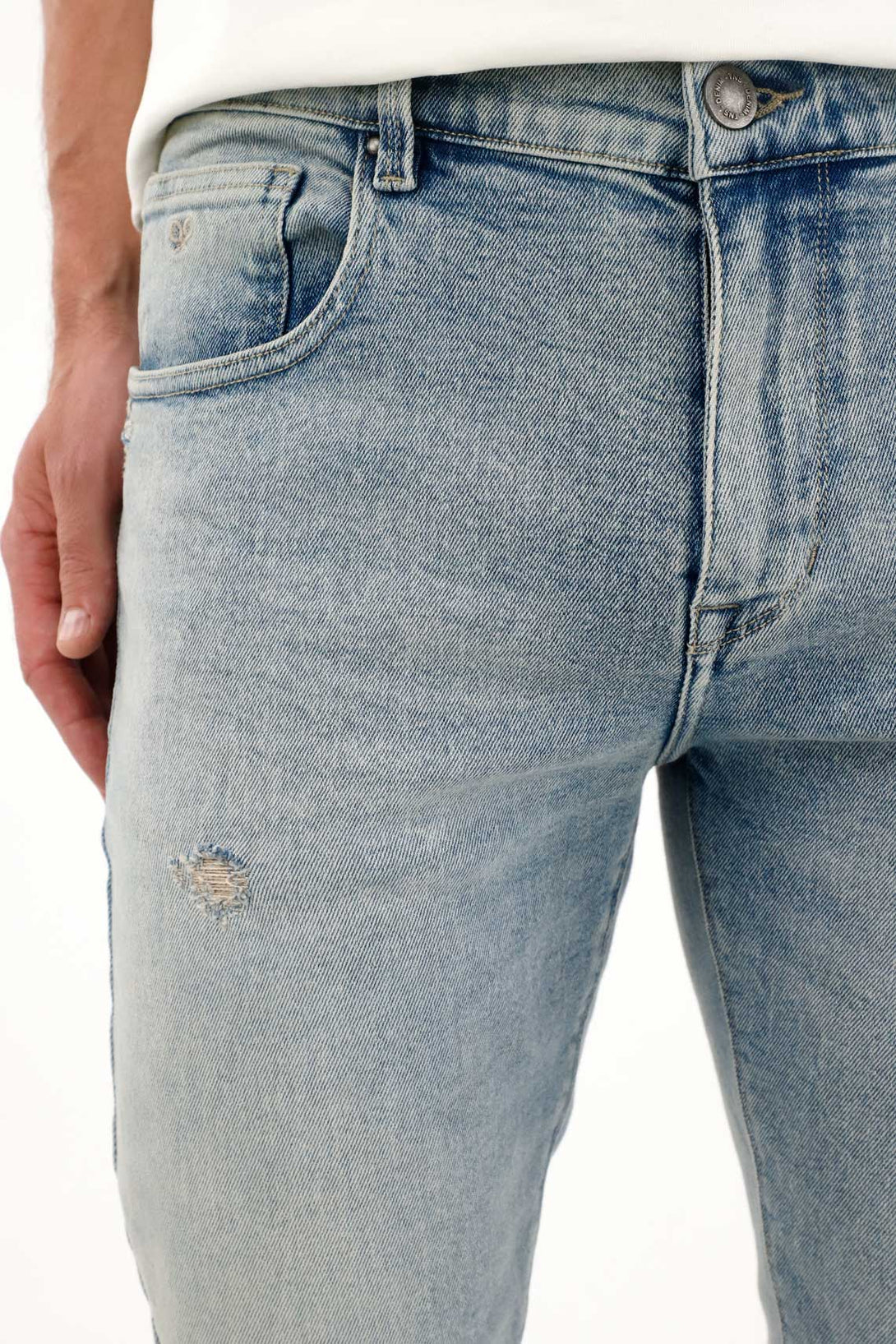 Men's Blue Nudy Jeans with Distressed Details