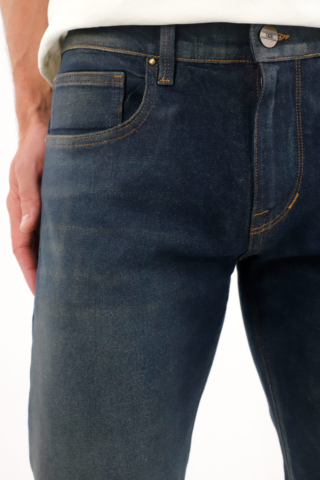 Jean Recto con efecto resinado azul para hombre 
