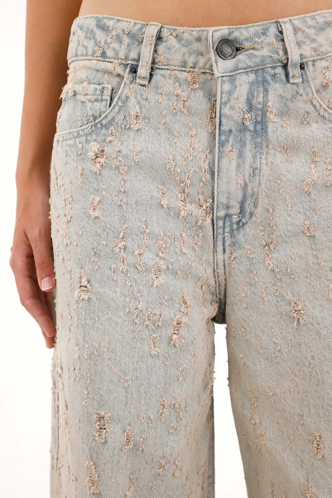 Jean Wide Leg de tiro alto con desgastes y textura para mujer